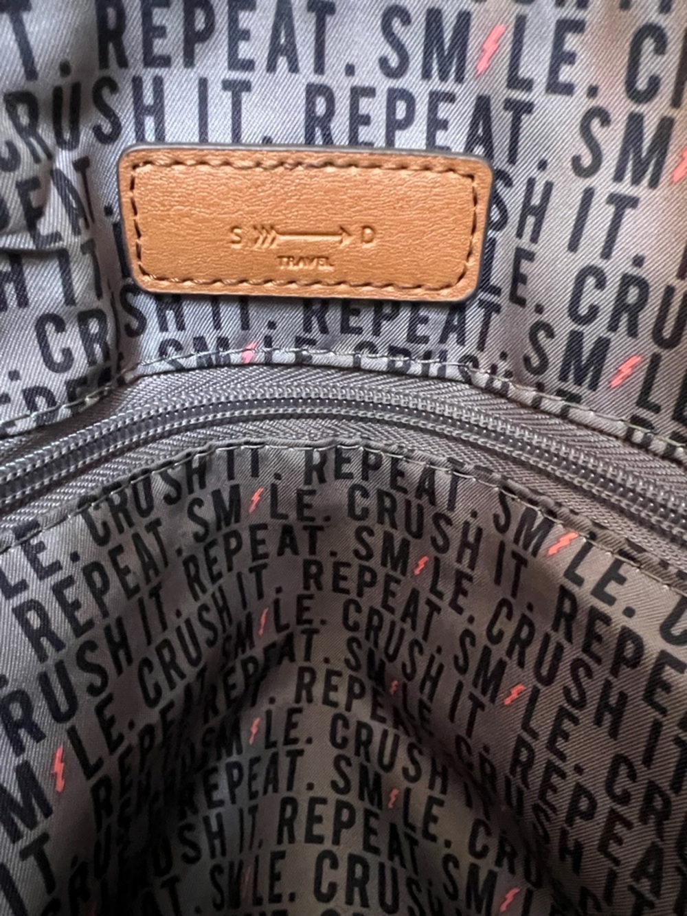 Stella & Dot Camo Duffel with Black Straps and Tan Accents - Picture 3 of 3